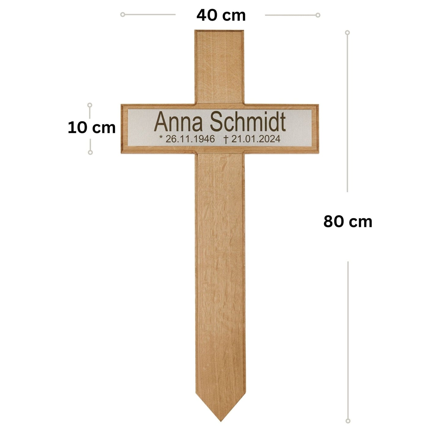 Grabkreuz aus Eiche mit individueller Edelstahlgravur kreuzkreativ 