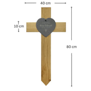 Grabkreuz aus Eiche mit Schieferherz kreuzkreativ 