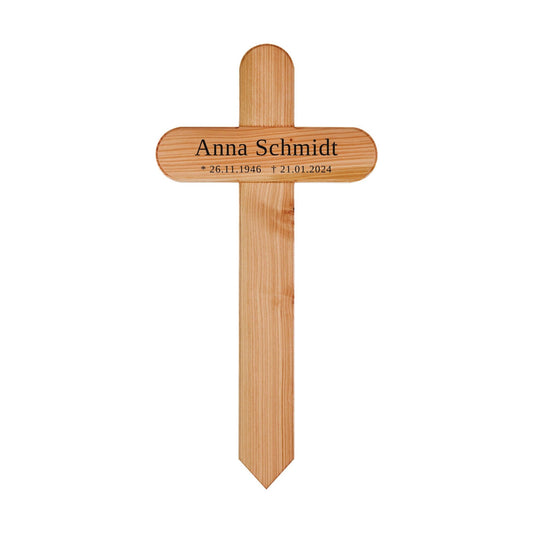 Grabkreuz aus Holz mit Namen (rund) kreuzkreativ 