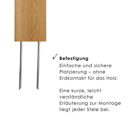 Grabstele aus Eiche mit Edelstahlplatte kreuzkreativ 