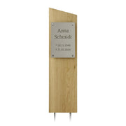 Grabstele aus Eiche mit Edelstahlplatte - kreuzkreativ