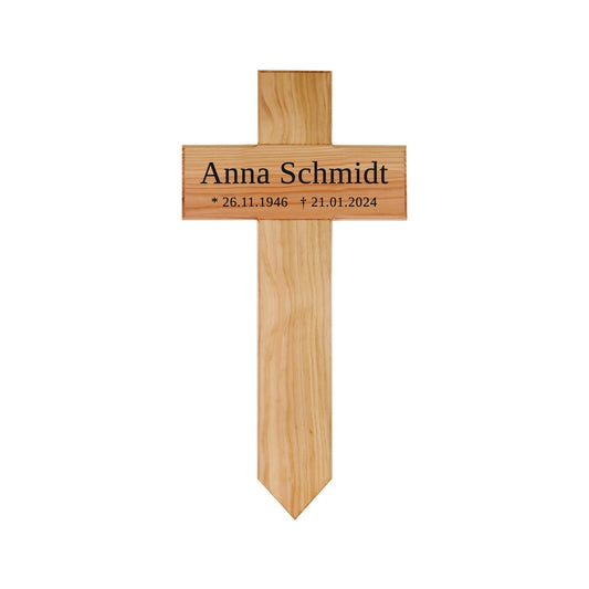 Kleines Grabkreuz aus Holz mit Namen (eckig) kreuzkreativ 