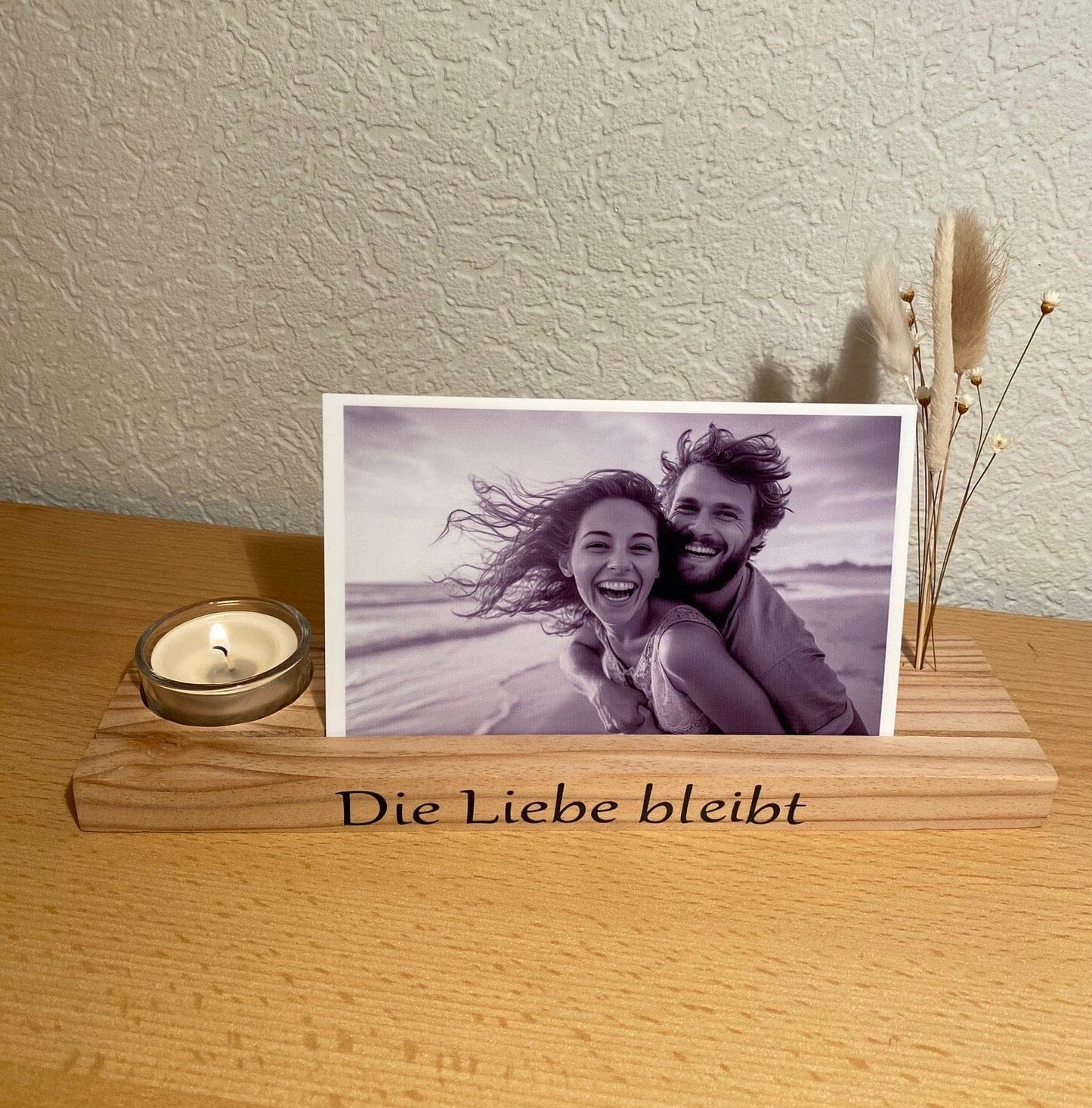 Personalisierte Bilderleiste mit Teelicht und Trockenblumen Mein Shop 
