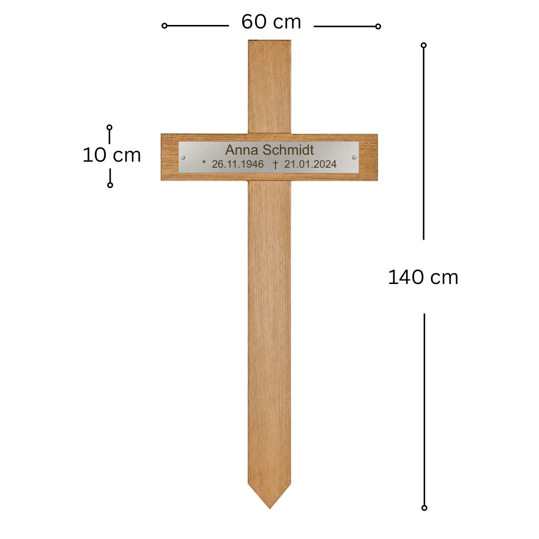 XL Grabkreuz aus Eiche mit individueller Edelstahlgravur Mein Shop 