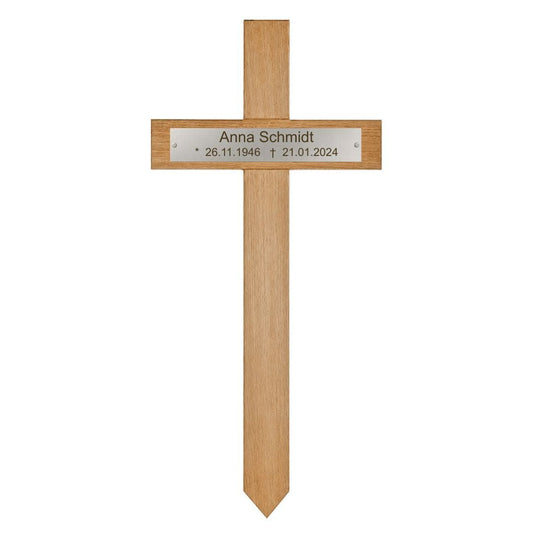 XL Grabkreuz aus Eiche mit individueller Edelstahlgravur - kreuzkreativ